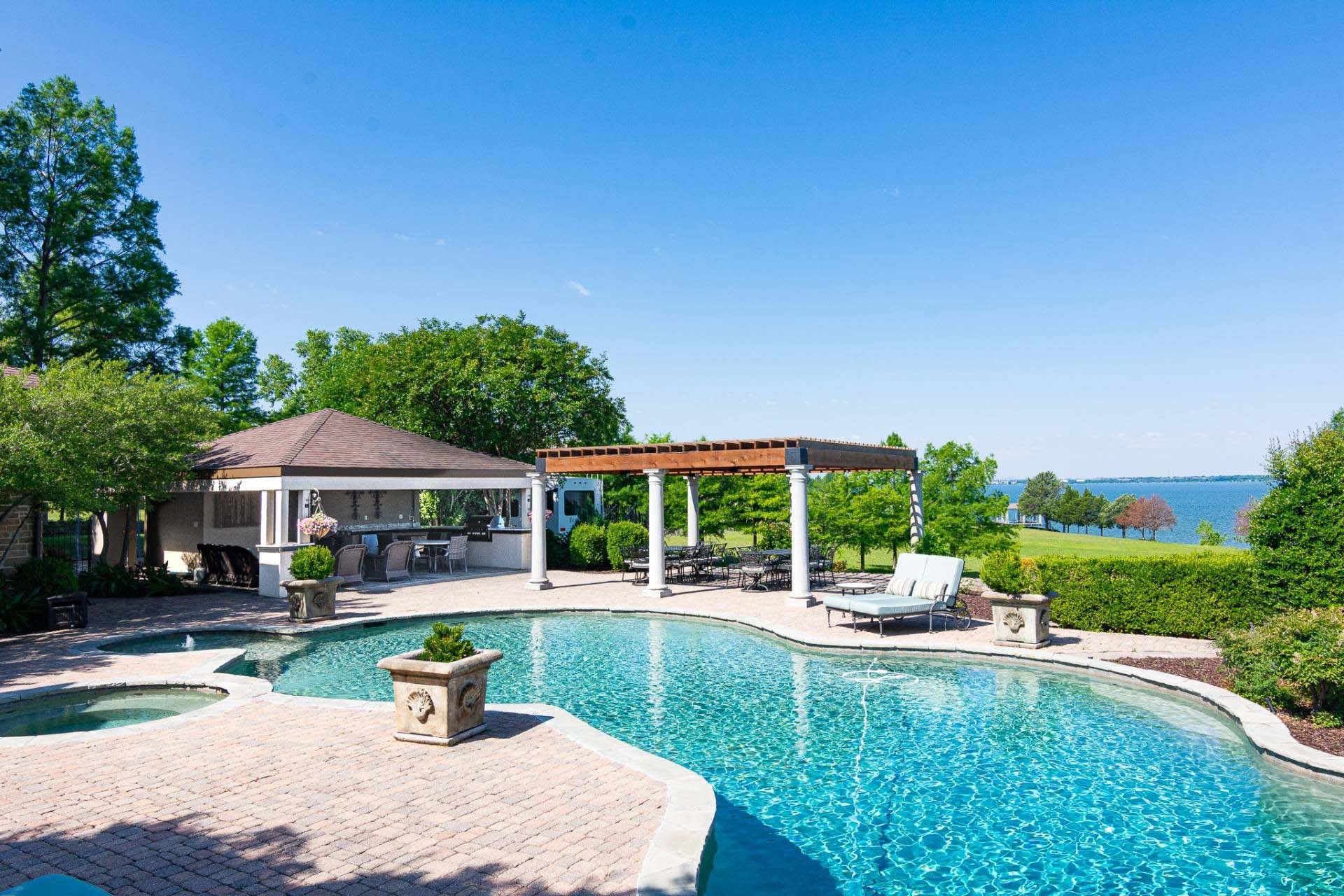 Backyard pool in a Dallas, Texas rental home with gazebo